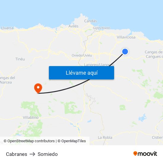 Cabranes to Somiedo map