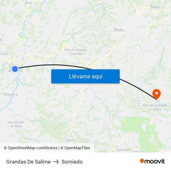 Grandas De Salime to Somiedo map