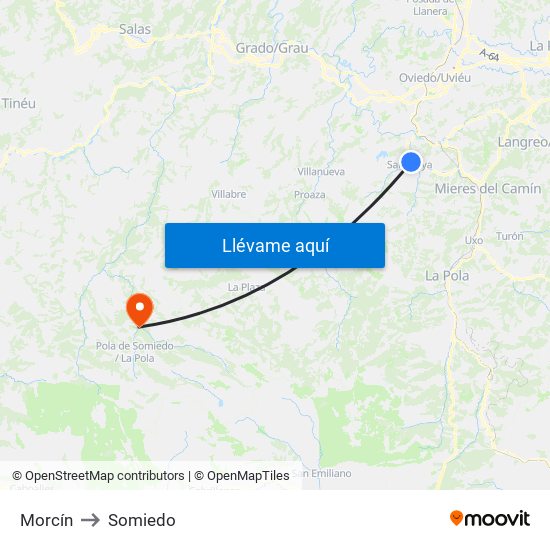 Morcín to Somiedo map