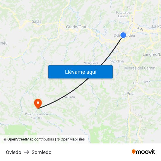 Oviedo to Somiedo map