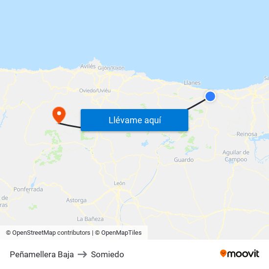 Peñamellera Baja to Somiedo map