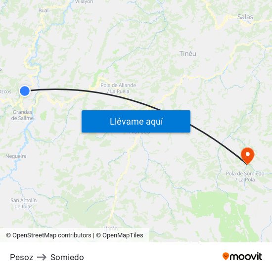 Pesoz to Somiedo map