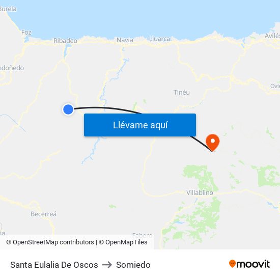Santa Eulalia De Oscos to Somiedo map