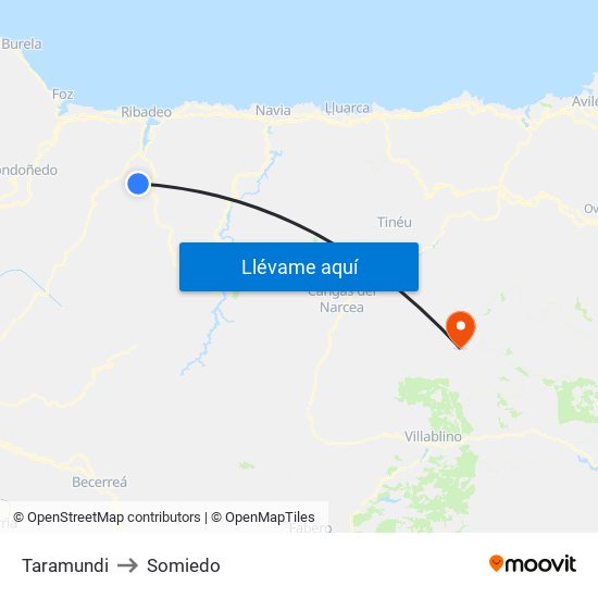 Taramundi to Somiedo map