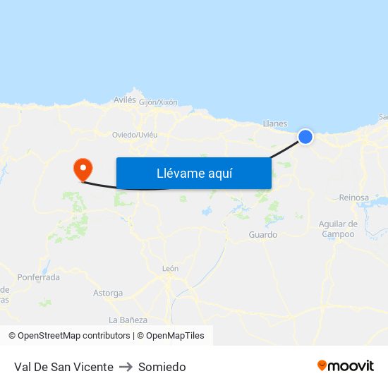Val De San Vicente to Somiedo map
