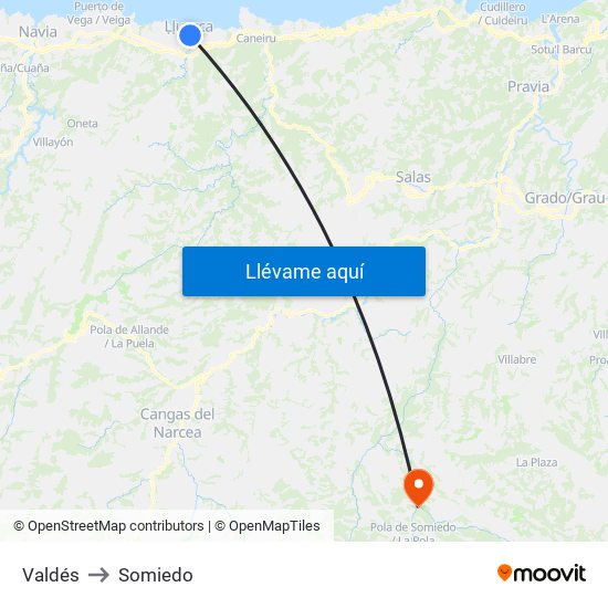 Valdés to Somiedo map