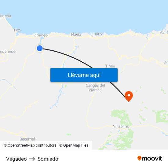 Vegadeo to Somiedo map
