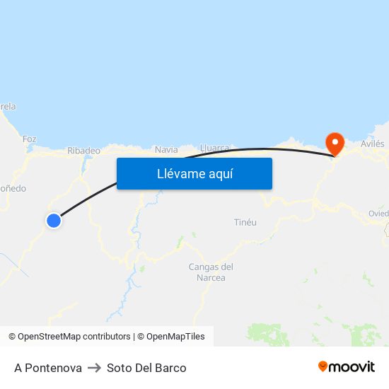 A Pontenova to Soto Del Barco map