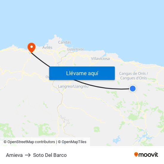 Amieva to Soto Del Barco map