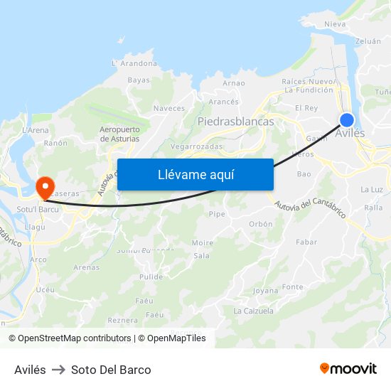 Avilés to Soto Del Barco map