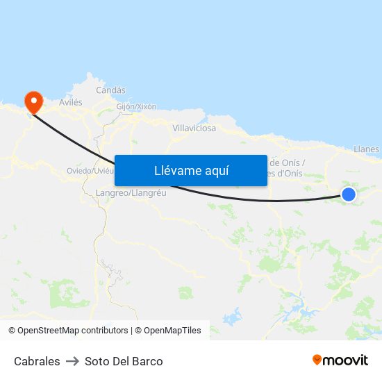 Cabrales to Soto Del Barco map