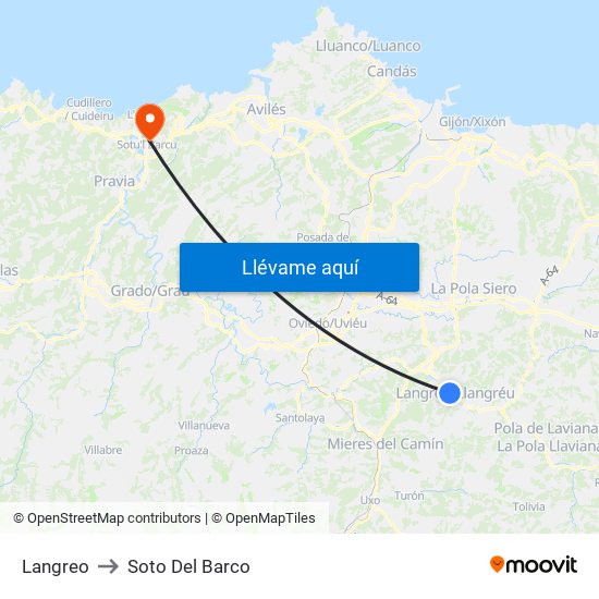 Langreo to Soto Del Barco map