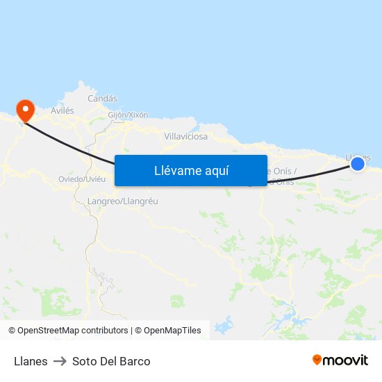 Llanes to Soto Del Barco map