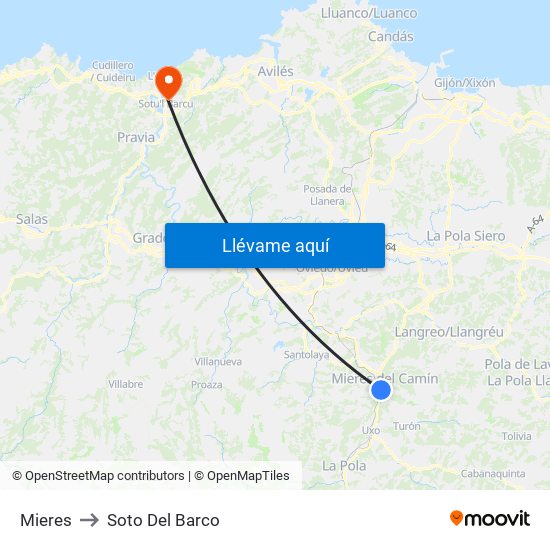 Mieres to Soto Del Barco map