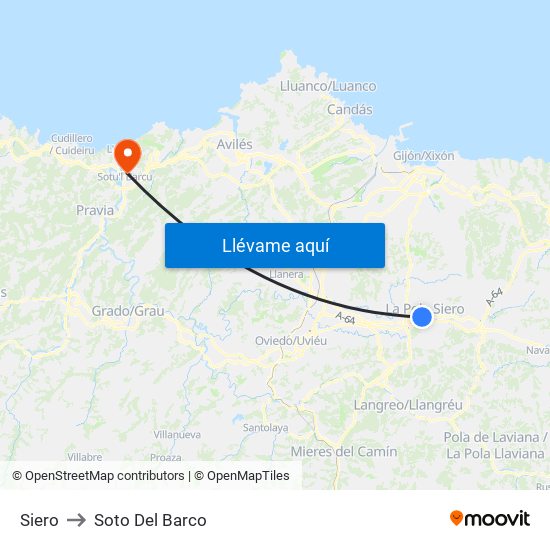 Siero to Soto Del Barco map