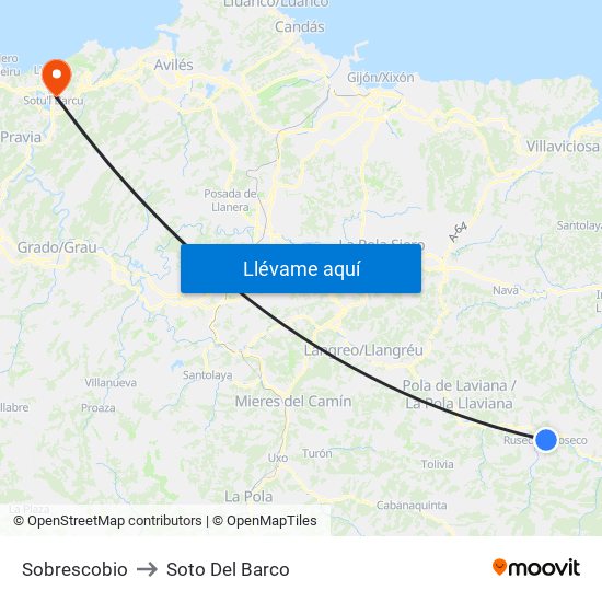 Sobrescobio to Soto Del Barco map
