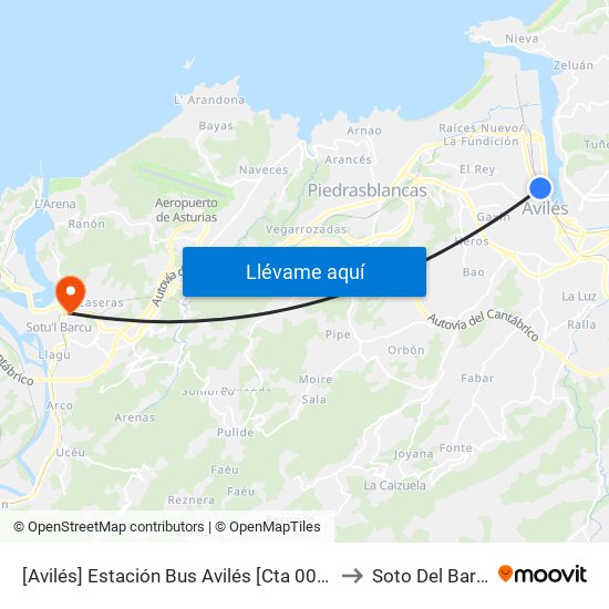 [Avilés]  Estación Bus Avilés [Cta 00161] to Soto Del Barco map