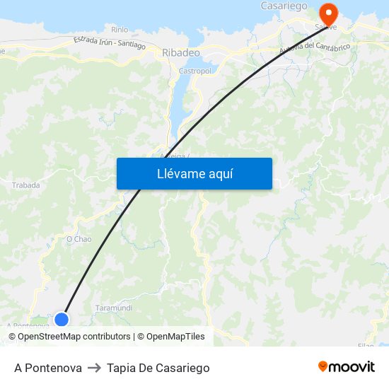 A Pontenova to Tapia De Casariego map