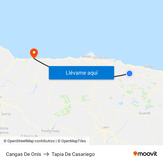 Cangas De Onís to Tapia De Casariego map