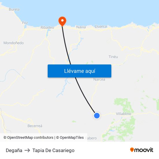 Degaña to Tapia De Casariego map