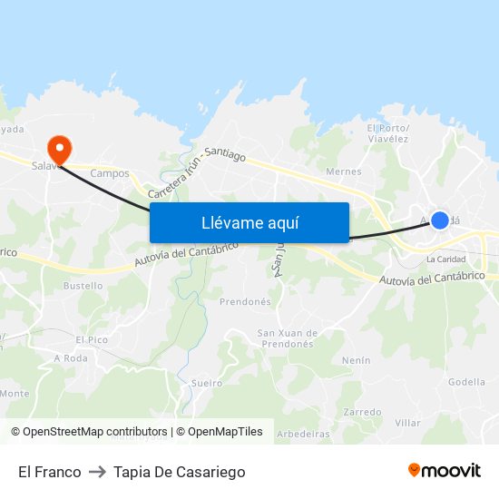El Franco to Tapia De Casariego map