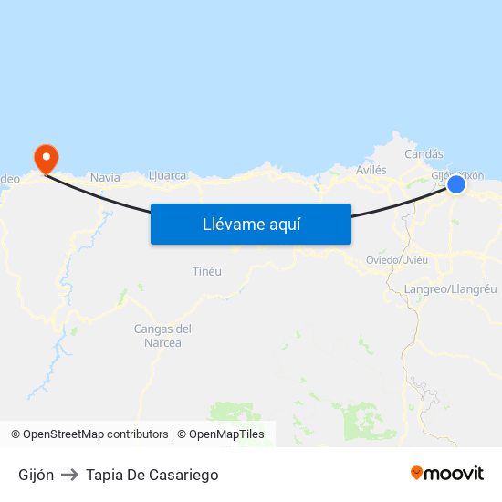 Gijón to Tapia De Casariego map