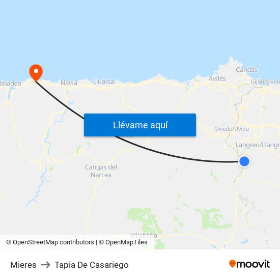 Mieres to Tapia De Casariego map