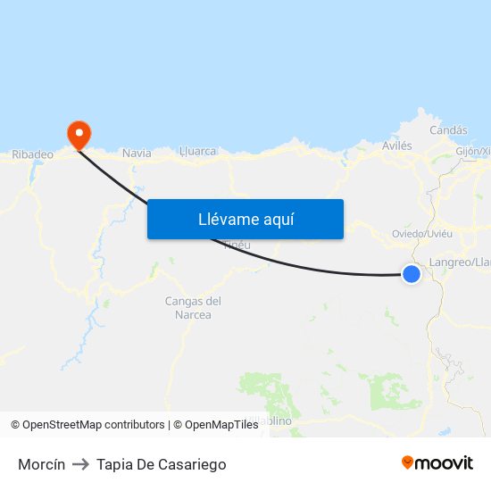 Morcín to Tapia De Casariego map