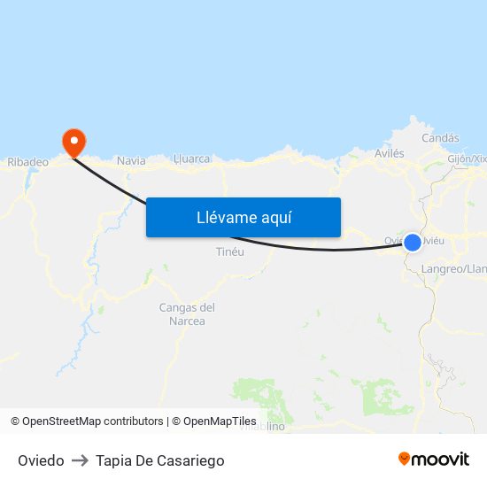 Oviedo to Tapia De Casariego map