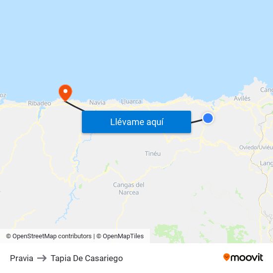 Pravia to Tapia De Casariego map