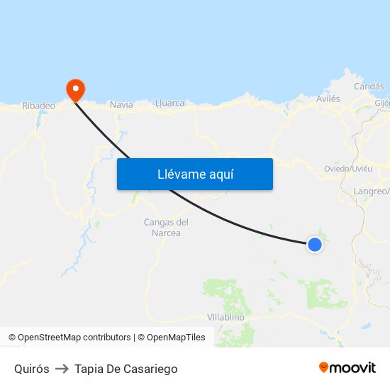 Quirós to Tapia De Casariego map