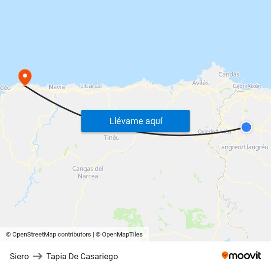 Siero to Tapia De Casariego map