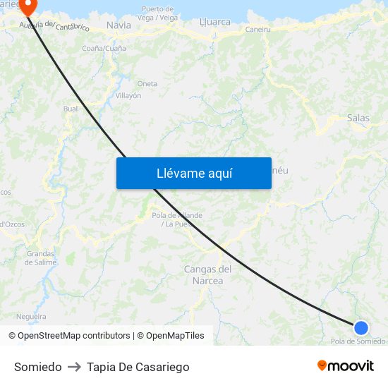 Somiedo to Tapia De Casariego map