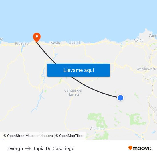 Teverga to Tapia De Casariego map