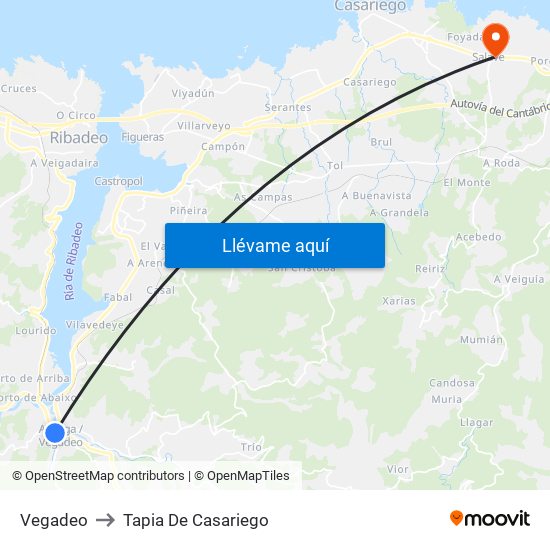 Vegadeo to Tapia De Casariego map