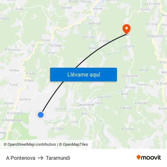 A Pontenova to Taramundi map