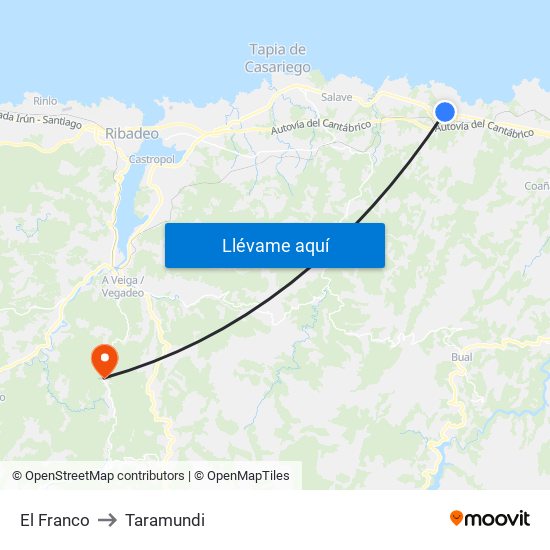 El Franco to Taramundi map