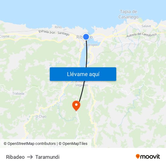Ribadeo to Taramundi map