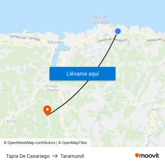 Tapia De Casariego to Taramundi map