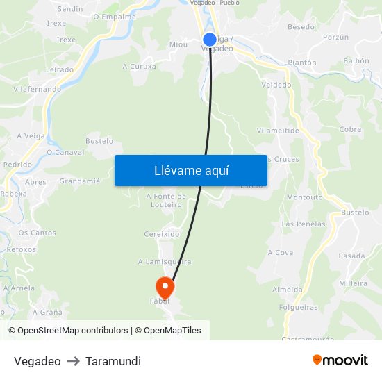 Vegadeo to Taramundi map