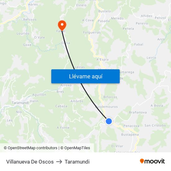 Villanueva De Oscos to Taramundi map