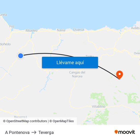 A Pontenova to Teverga map