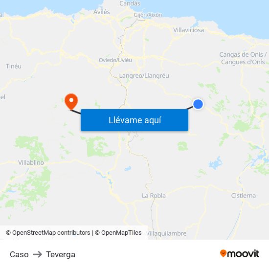 Caso to Teverga map