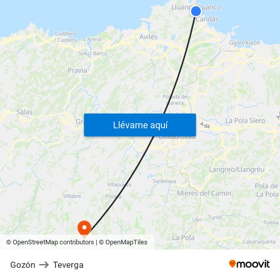 Gozón to Teverga map