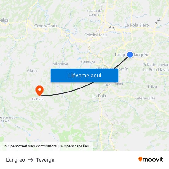 Langreo to Teverga map