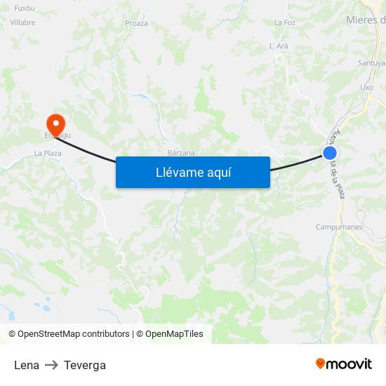 Lena to Teverga map