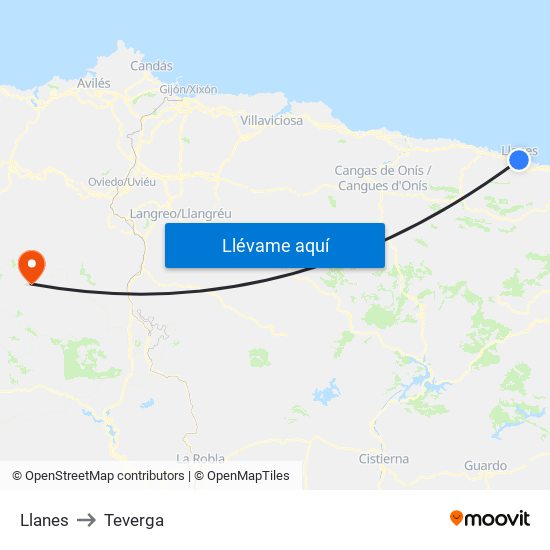 Llanes to Teverga map