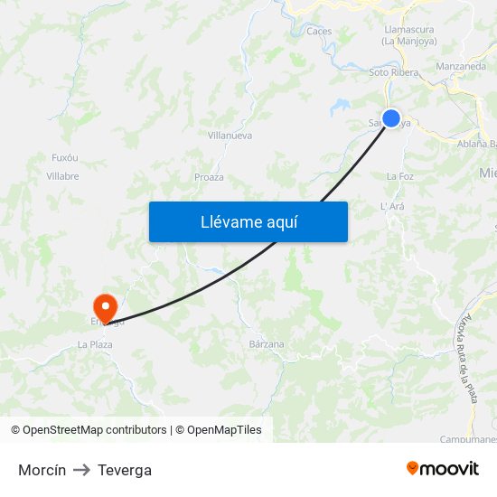 Morcín to Teverga map