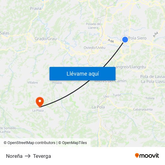 Noreña to Teverga map