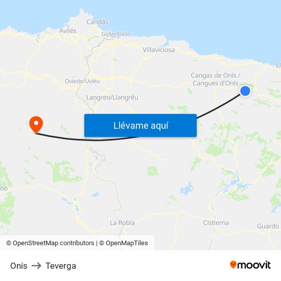 Onís to Teverga map